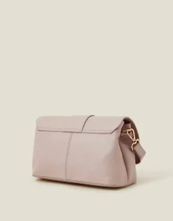 Accessorize Leather Metal Bar Cross-Body Bag Nude