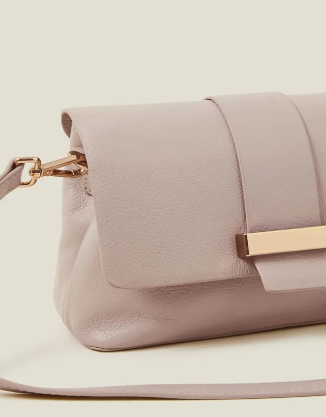 Accessorize Leather Metal Bar Cross-Body Bag Nude