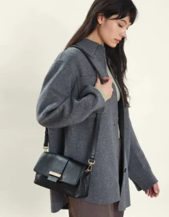 Accessorize Leather Metal Bar Cross-Body Bag Black