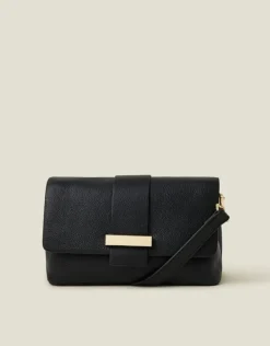 Accessorize Leather Metal Bar Cross-Body Bag Black