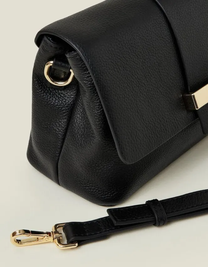 Accessorize Leather Metal Bar Cross-Body Bag Black