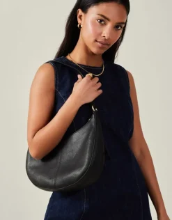 Accessorize Leather Scoop Shoulder Bag Black