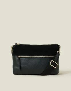 Accessorize Leather Webbing Strap Cross-Body Bag Black