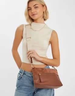Accessorize Leather Webbing Strap Cross-Body Bag Tan