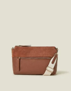 Accessorize Leather Webbing Strap Cross-Body Bag Tan