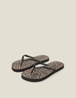 Accessorize Leopard Print Flip Flops Multi