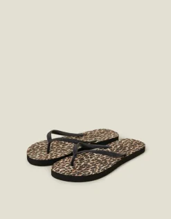 Accessorize Leopard Print Flip Flops Multi