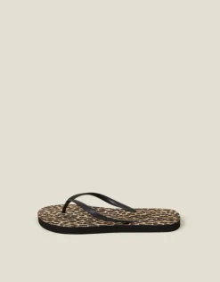 Accessorize Leopard Print Flip Flops Multi
