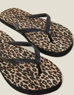 Accessorize Leopard Print Flip Flops Multi