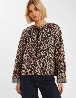 Accessorize Leopard Print Tie-Front Quilted Jacket Leopard