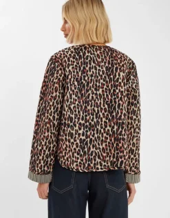Accessorize Leopard Print Tie-Front Quilted Jacket Leopard