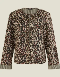 Accessorize Leopard Print Tie-Front Quilted Jacket Leopard