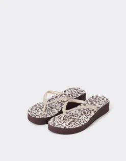 Accessorize Leopard Print Wedge Flip Flops Leopard