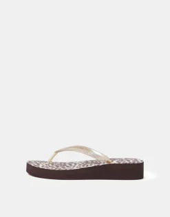 Accessorize Leopard Print Wedge Flip Flops Leopard