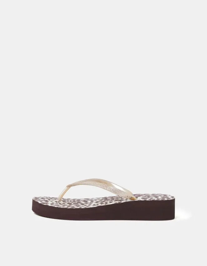 Accessorize Leopard Print Wedge Flip Flops Leopard