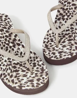 Accessorize Leopard Print Wedge Flip Flops Leopard