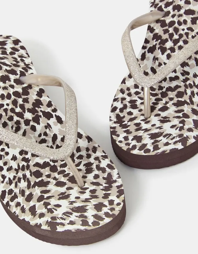 Accessorize Leopard Print Wedge Flip Flops Leopard