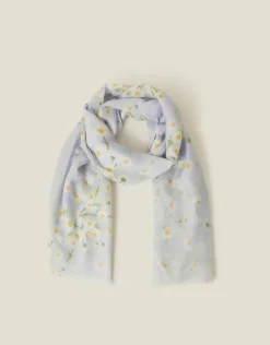 Accessorize Lightweight Daisy Print Scarf Blue