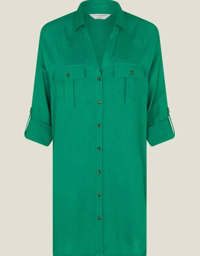 Accessorize Long Sleeve Beach Cover Up Shirt Green