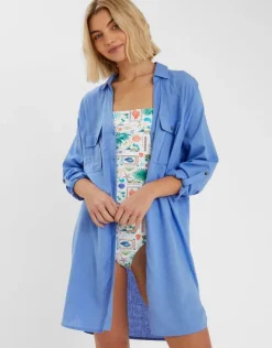 Accessorize Long Sleeve Beach Cover Up Shirt Blue