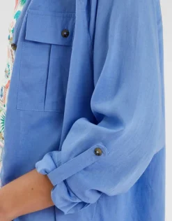 Accessorize Long Sleeve Beach Cover Up Shirt Blue