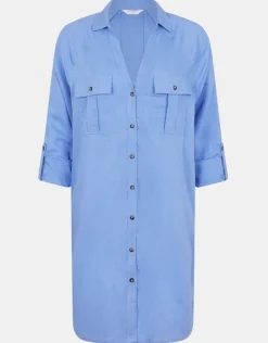 Accessorize Long Sleeve Beach Cover Up Shirt Blue