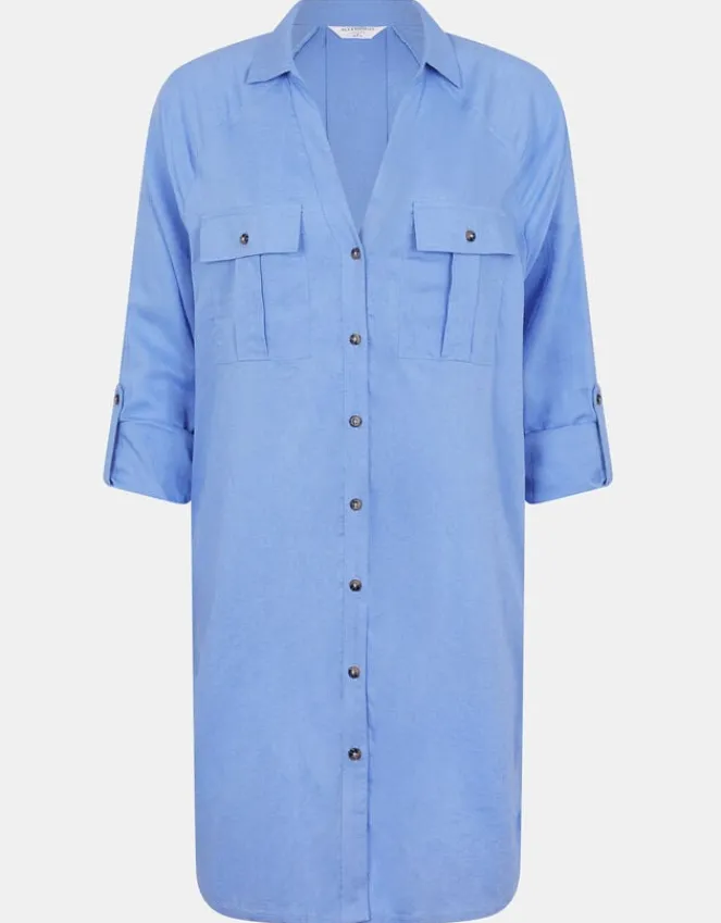 Accessorize Long Sleeve Beach Cover Up Shirt Blue