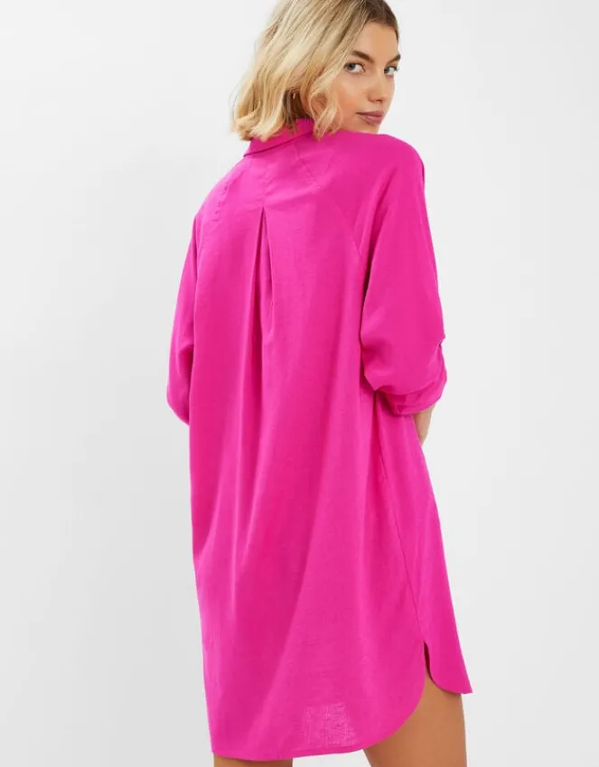 Accessorize Long Sleeve Beach Cover Up Shirt Pink