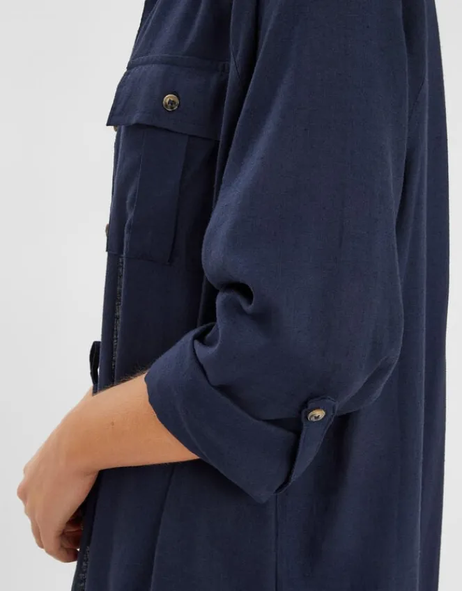 Accessorize Long Sleeve Beach Cover Up Shirt Blue