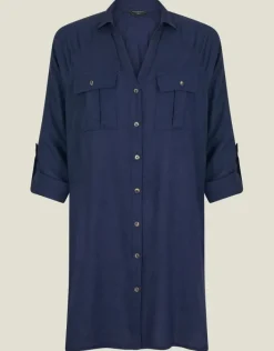 Accessorize Long Sleeve Beach Cover Up Shirt Blue