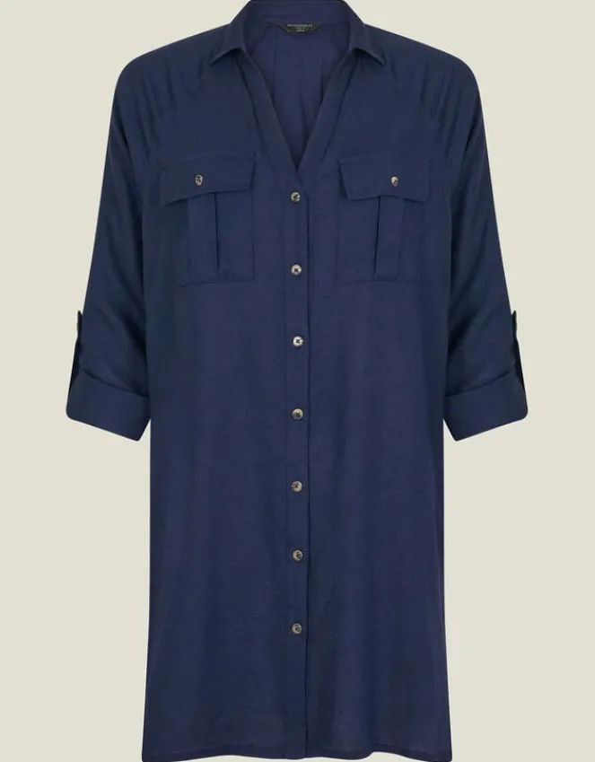 Accessorize Long Sleeve Beach Cover Up Shirt Blue