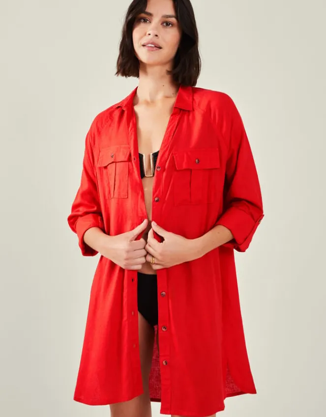 Accessorize Long Sleeve Beach Cover Up Shirt Red