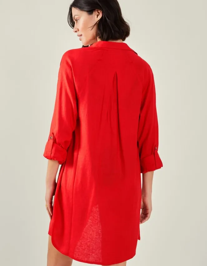 Accessorize Long Sleeve Beach Cover Up Shirt Red