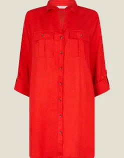 Accessorize Long Sleeve Beach Cover Up Shirt Red