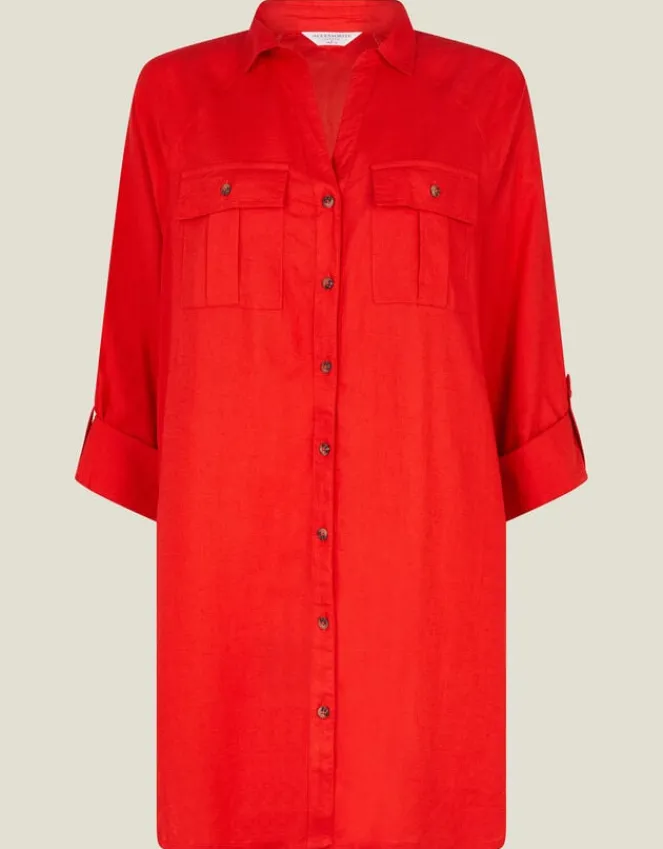 Accessorize Long Sleeve Beach Cover Up Shirt Red