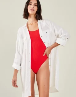 Accessorize Long Sleeve Beach Cover Up Shirt White