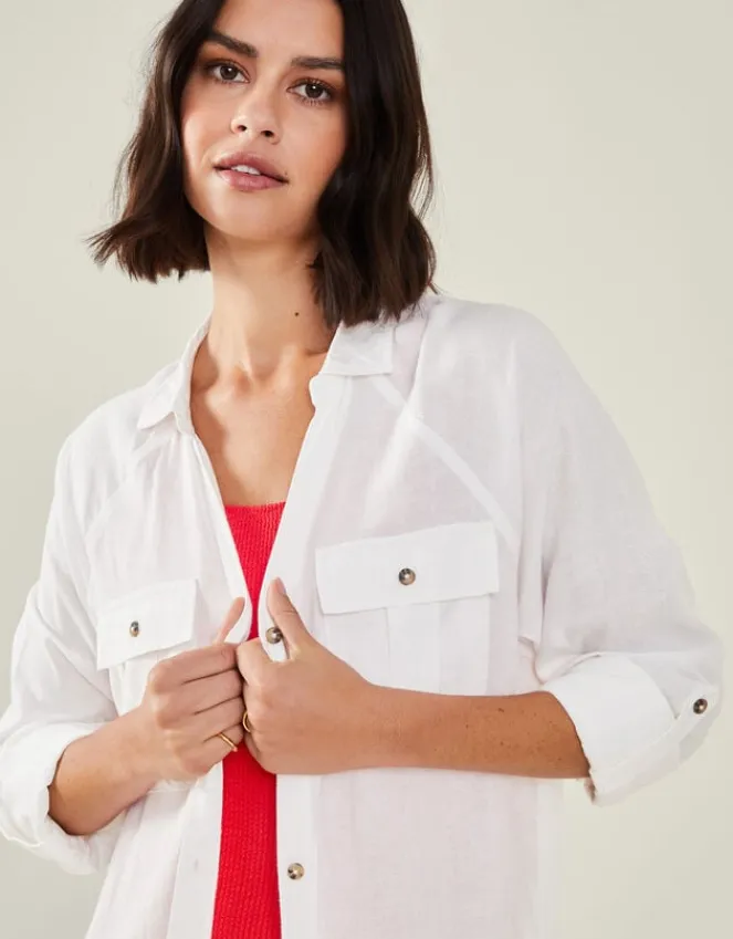 Accessorize Long Sleeve Beach Cover Up Shirt White