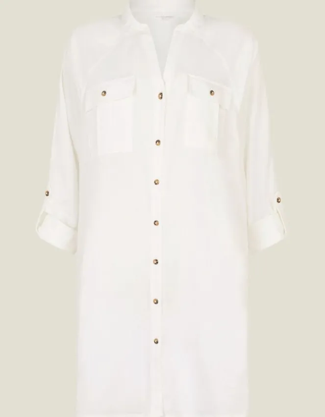 Accessorize Long Sleeve Beach Cover Up Shirt White