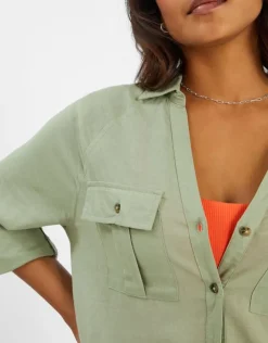 Accessorize Long Sleeve Shirt Beach Cover-Up Green