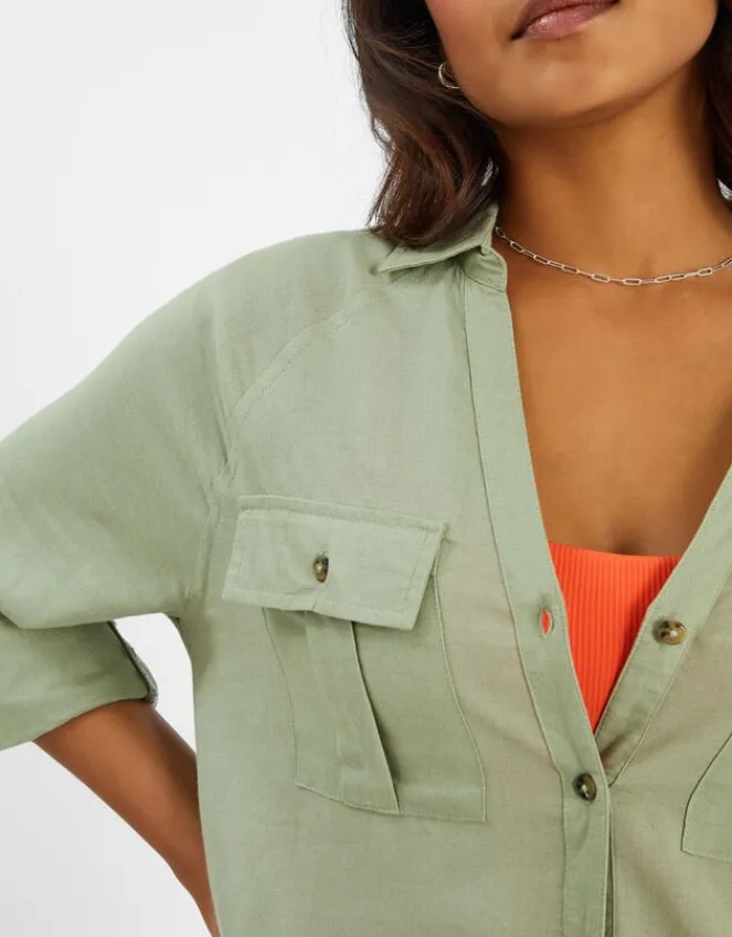 Accessorize Long Sleeve Shirt Beach Cover-Up Green