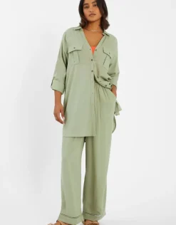 Accessorize Long Sleeve Shirt Beach Cover-Up Green