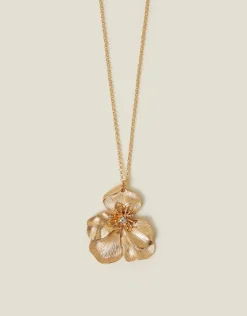 Accessorize Longline Brushed Flower Pendant Necklace