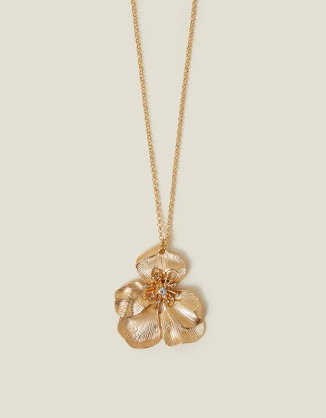 Accessorize Longline Brushed Flower Pendant Necklace