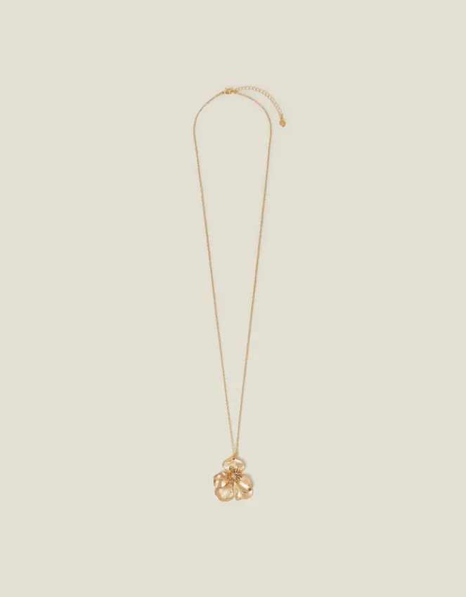 Accessorize Longline Brushed Flower Pendant Necklace