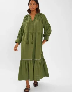 Accessorize Long-Sleeve Tiered Maxi Dress Green