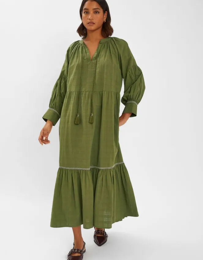 Accessorize Long-Sleeve Tiered Maxi Dress Green