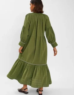 Accessorize Long-Sleeve Tiered Maxi Dress Green