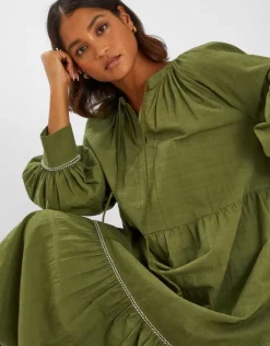 Accessorize Long-Sleeve Tiered Maxi Dress Green