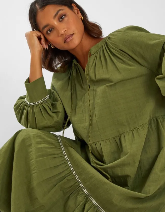 Accessorize Long-Sleeve Tiered Maxi Dress Green
