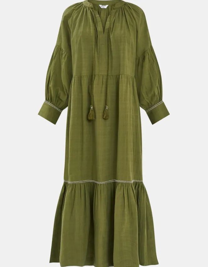 Accessorize Long-Sleeve Tiered Maxi Dress Green